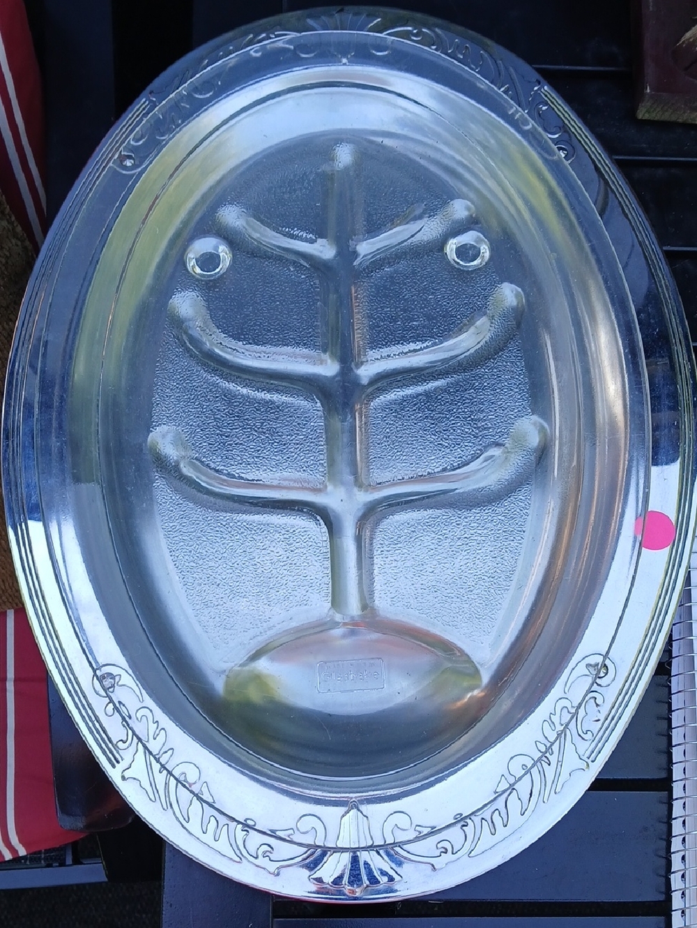 Fire King Silver Oval Meat Serving Platter with Tree-Branch Divided Design